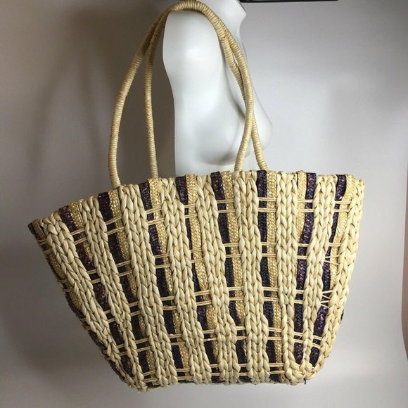Straw Corn Husk Beach Tote Bag Hippie Satchel - Picture 1 of 10